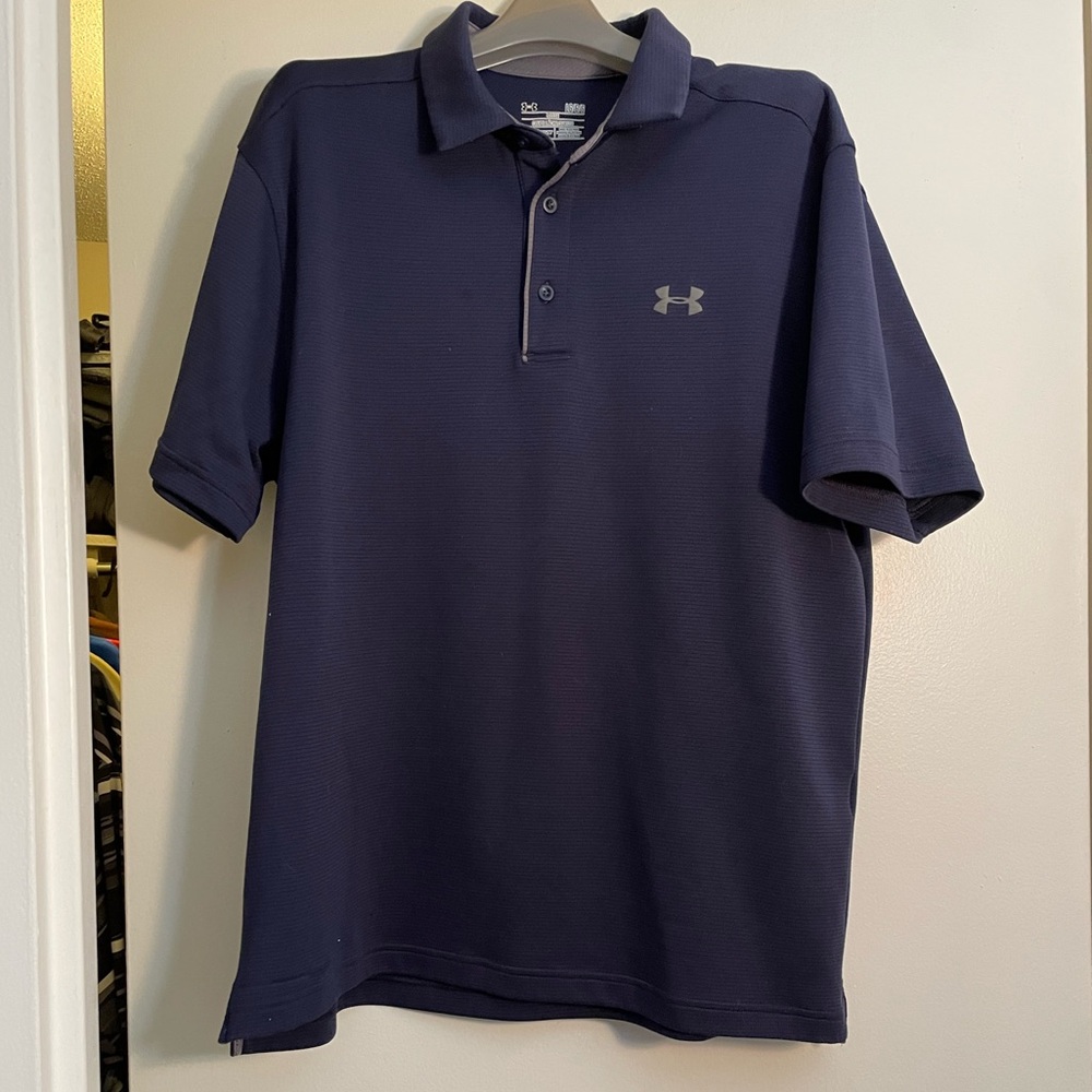 Men’s Under Armour HEATGEAR (Loose) Navy Blue Size LARGE Polo Shirt